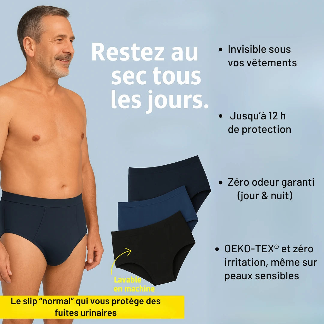 Slip ultra-absorbant pour homme certifié Oeko-Tex® : Restez au sec et en confiance jusqu’à 12 h