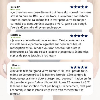 Slip ultra-absorbant pour homme certifié Oeko-Tex® : Restez au sec et en confiance jusqu’à 12 h